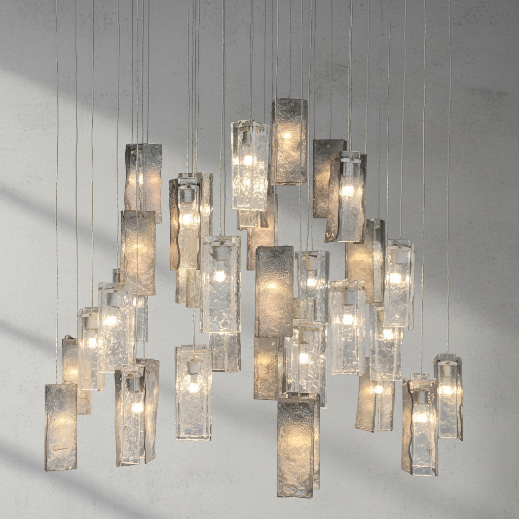 Riviko Prismatic Bloom Rectangle Glass Tile Chandelier - Background Shot