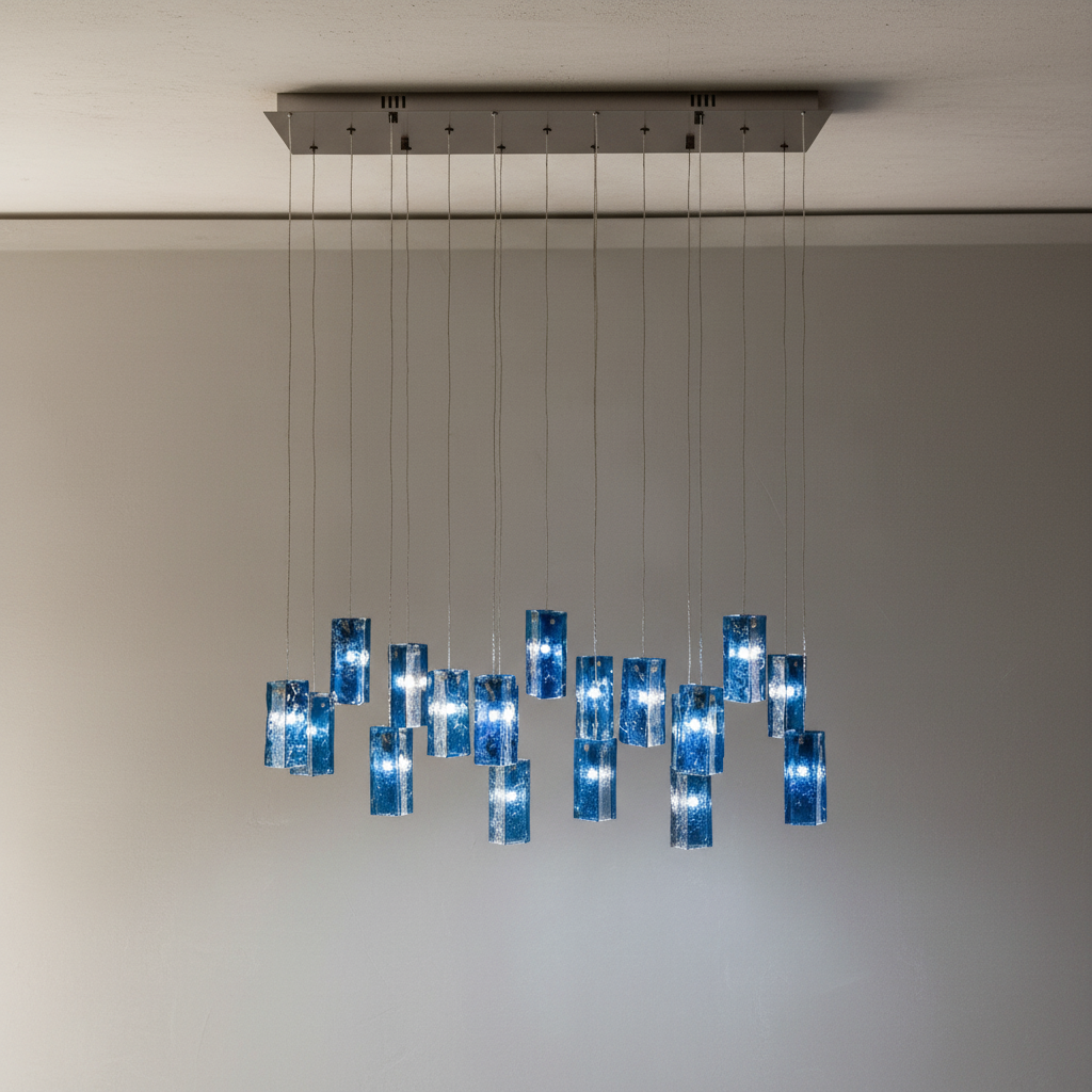 Riviko Prismatic Bloom Rectangle Glass Tile Chandelier - Background Shot