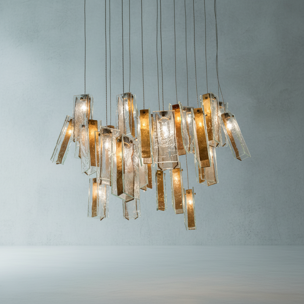 Riviko Prismatic Bloom Rectangle Glass Tile Chandelier - Background Shot