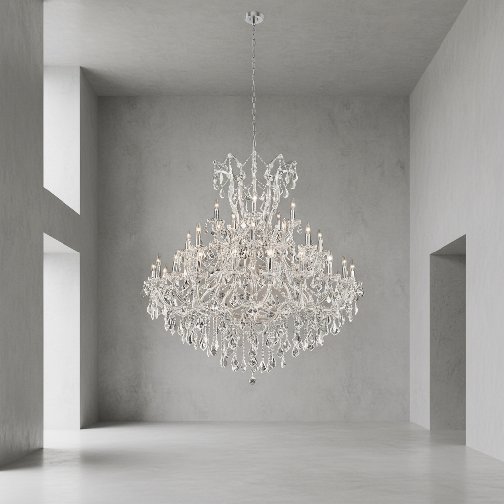 Riviko Grand Lumière Chrome Crystal Candle Chandelier - Background Shot