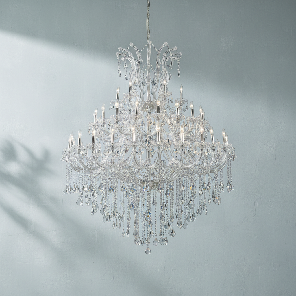 Riviko Grand Lumière Chrome Crystal Candle Chandelier - Background Shot