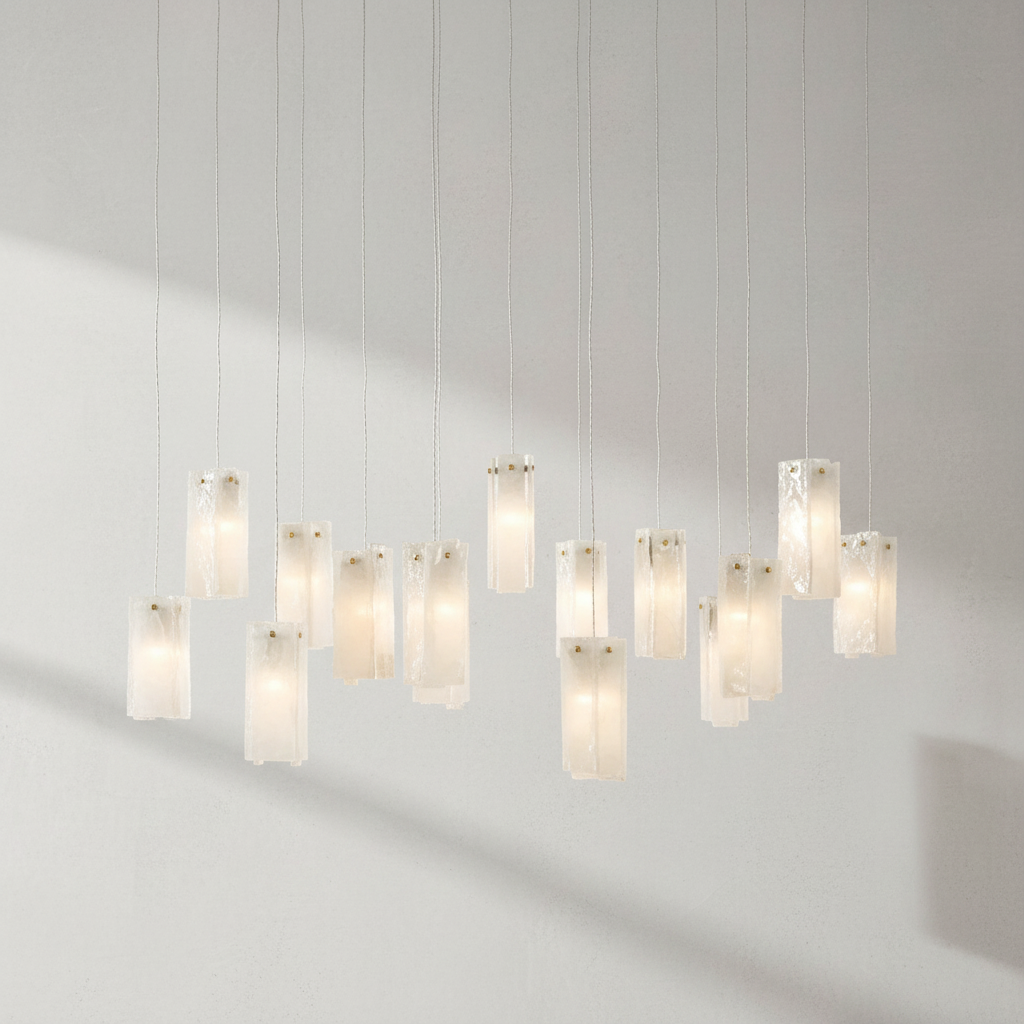 Riviko Prismatic Bloom Rectangle Glass Tile Chandelier - Background Shot