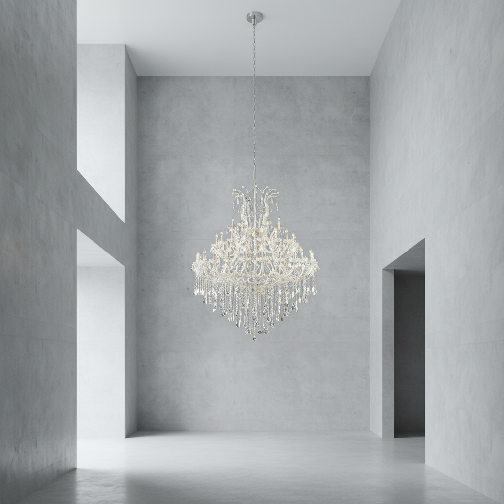 Riviko Grand Lumière Chrome Crystal Candle Chandelier - Background Shot