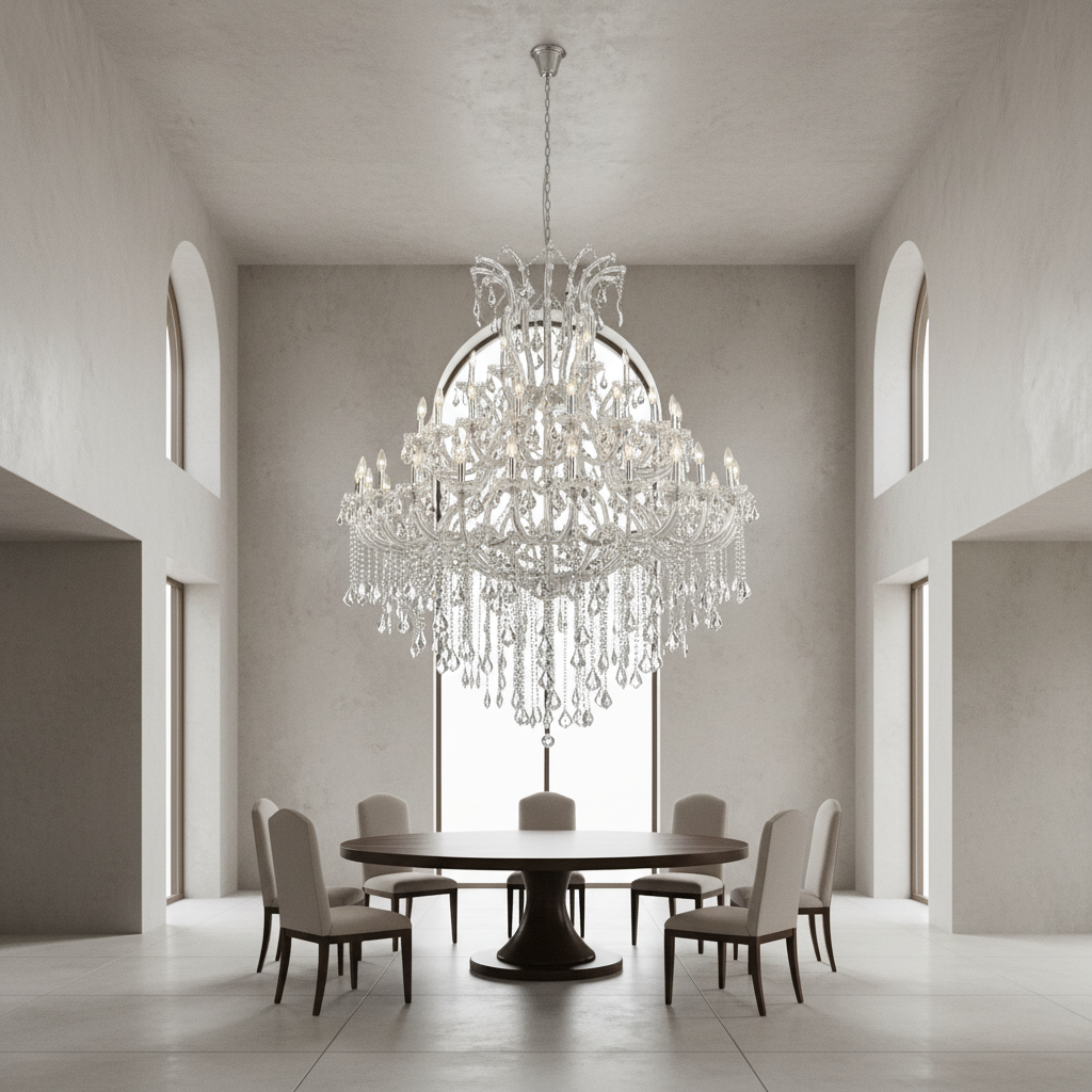 Riviko Grand Lumière Chrome Crystal Candle Chandelier - Background Shot