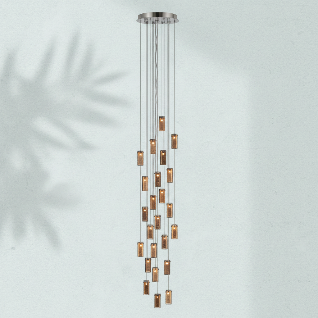 Riviko Prismatic Bloom Rectangle Glass Tile Chandelier - Background Shot