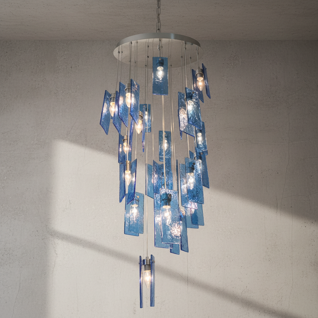 Riviko Prismatic Bloom Rectangle Glass Tile Chandelier - Background Shot