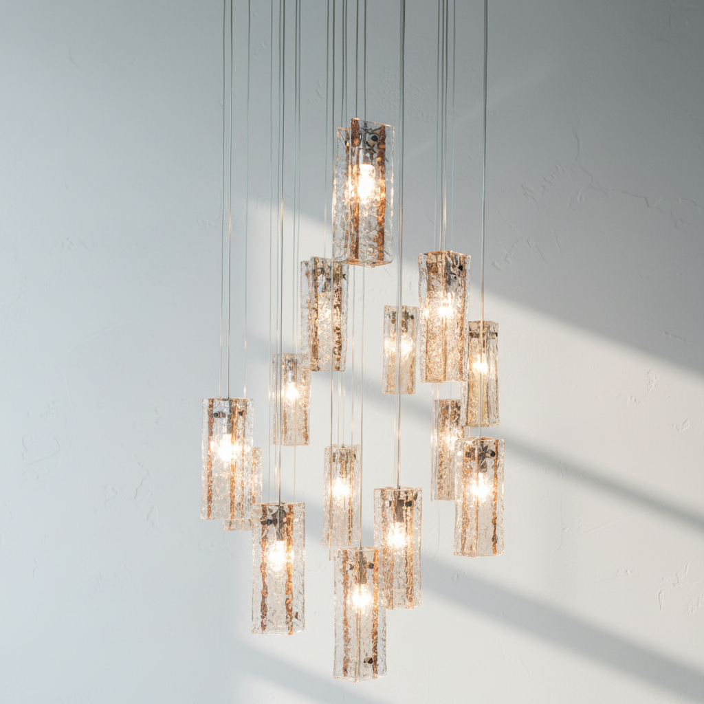 Riviko Prismatic Bloom Rectangle Glass Tile Chandelier - Background Shot