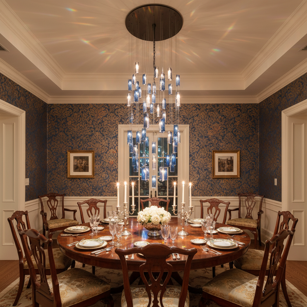Riviko Prismatic Bloom Rectangle Glass Tile Chandelier - formal American dining room