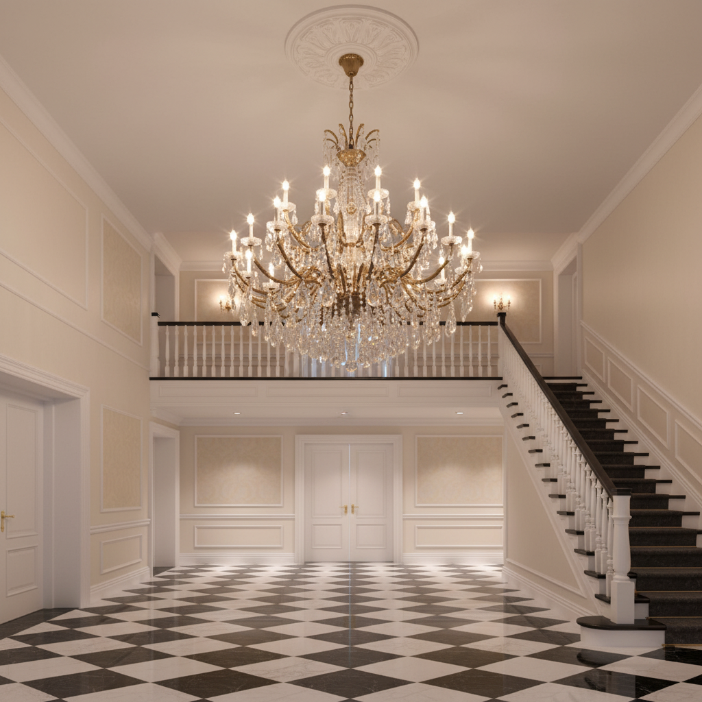 Riviko Luxury Palm Tree Crystal Chandelier in Brass for Living Room and Low Ceiling Spaces - grand American estate foyer
