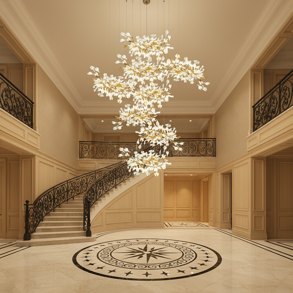 Riviko Verdant Canopy Cascading Chandelier - grand American foyer with two-story ceiling