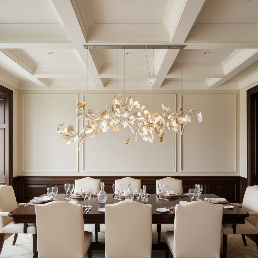 Riviko Ginkgo Bloom Linear Chandelier - formal American dining room
