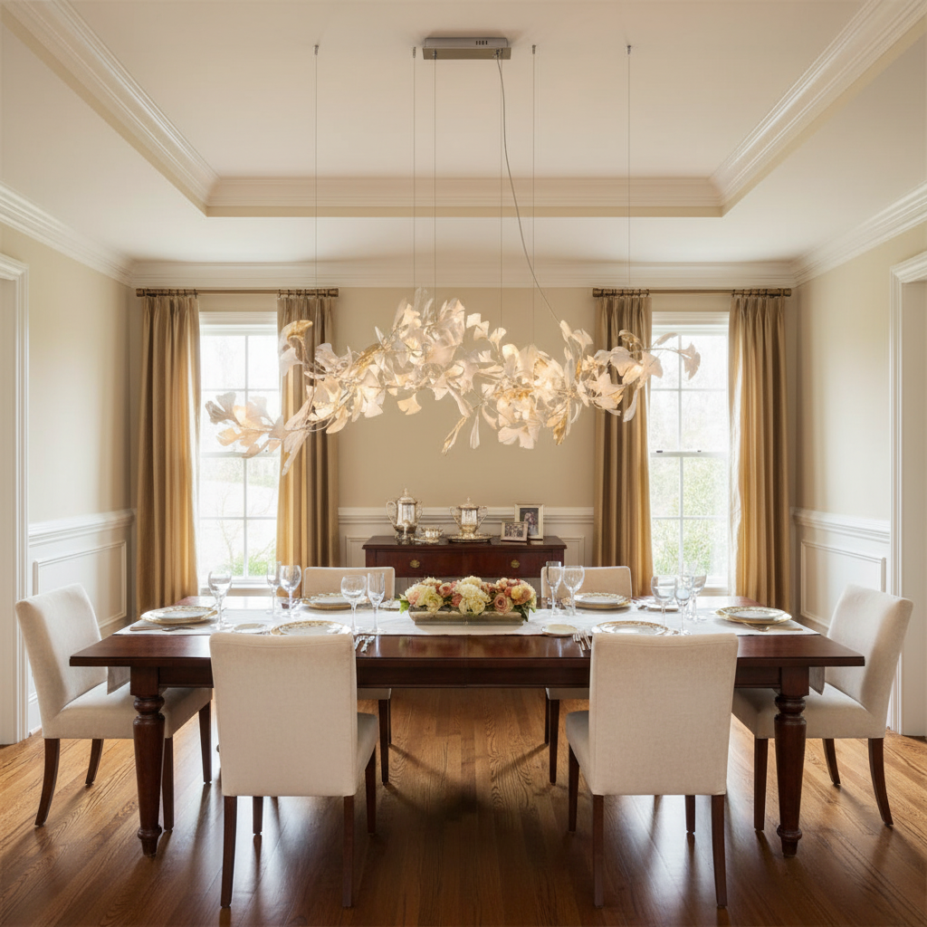 Riviko Ginkgo Bloom Linear Chandelier - American transitional dining room