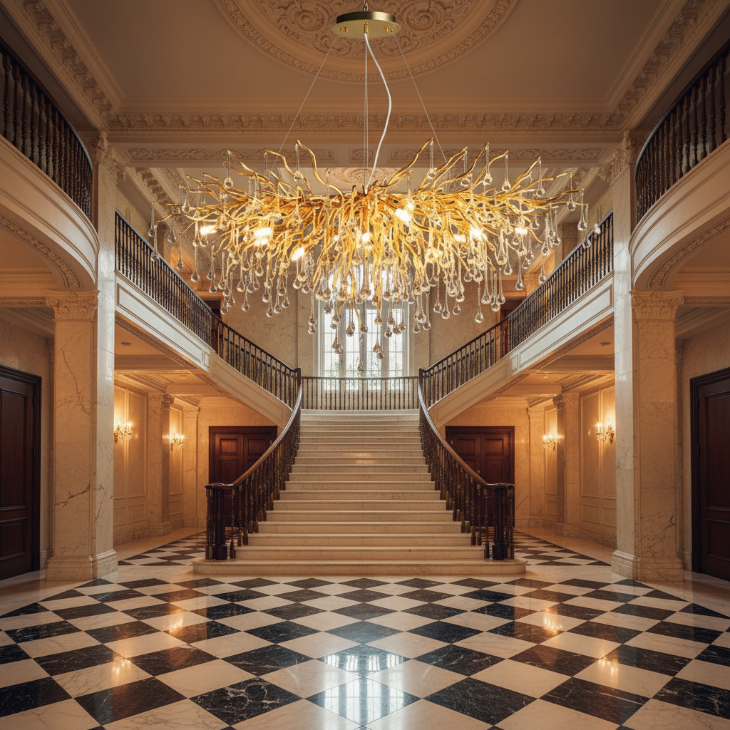 Riviko Verdant Canopy Crystal Chandelier - grand American estate foyer