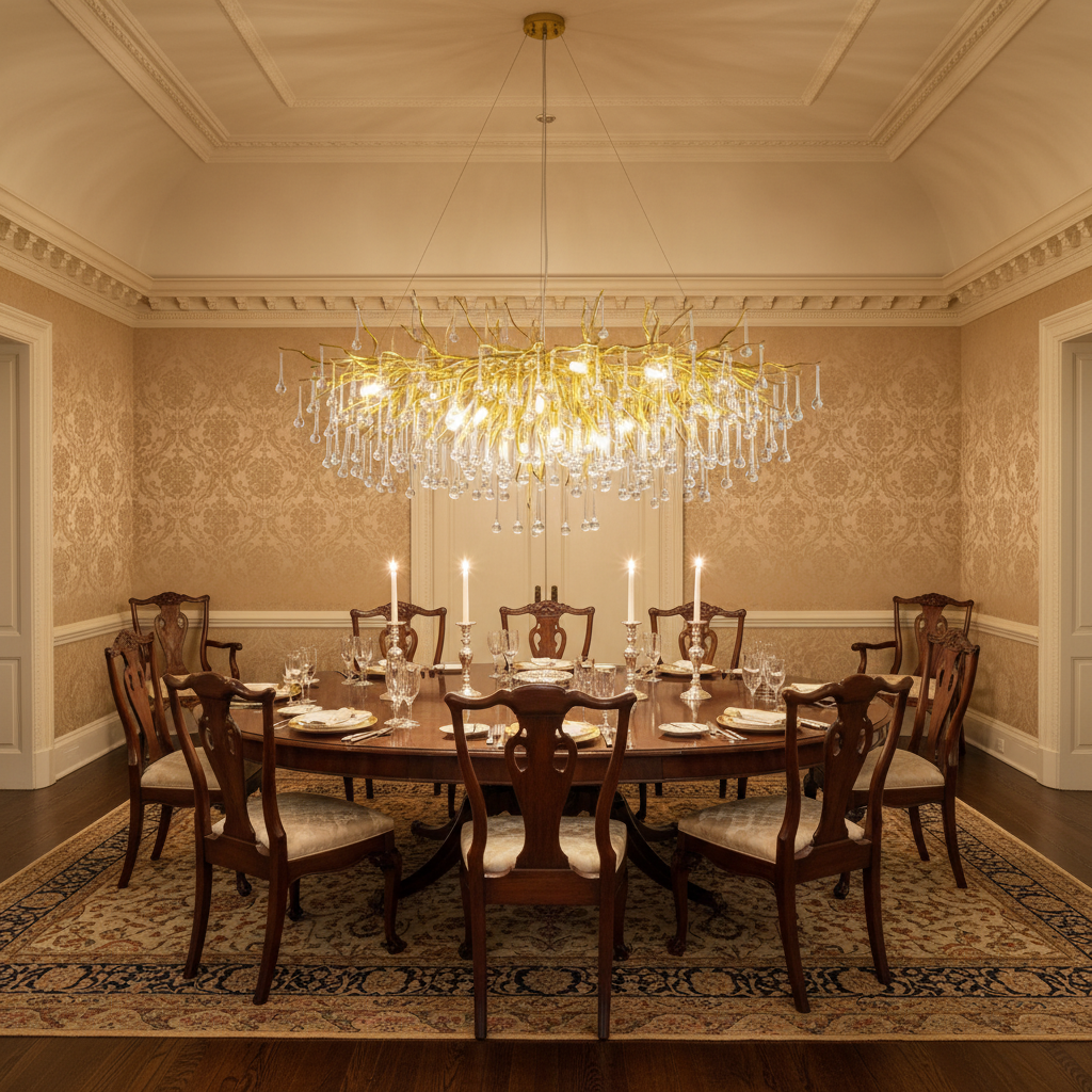 Riviko Stunning Tree Branch Crystal Chandelier with Clear Teardrop-shaped for Living/Dining Room - formal American dining room