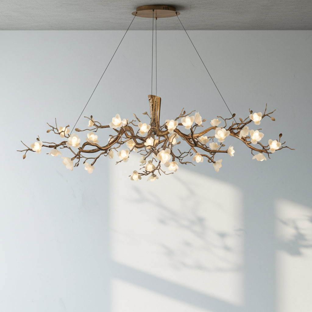 Riviko Botanical Bloom Brass Chandelier - Background Shot