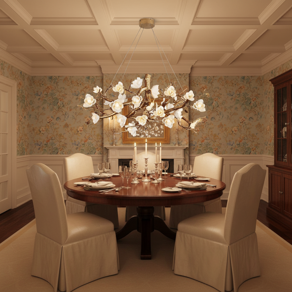 Riviko Botanical Bloom Brass Chandelier - formal American dining room