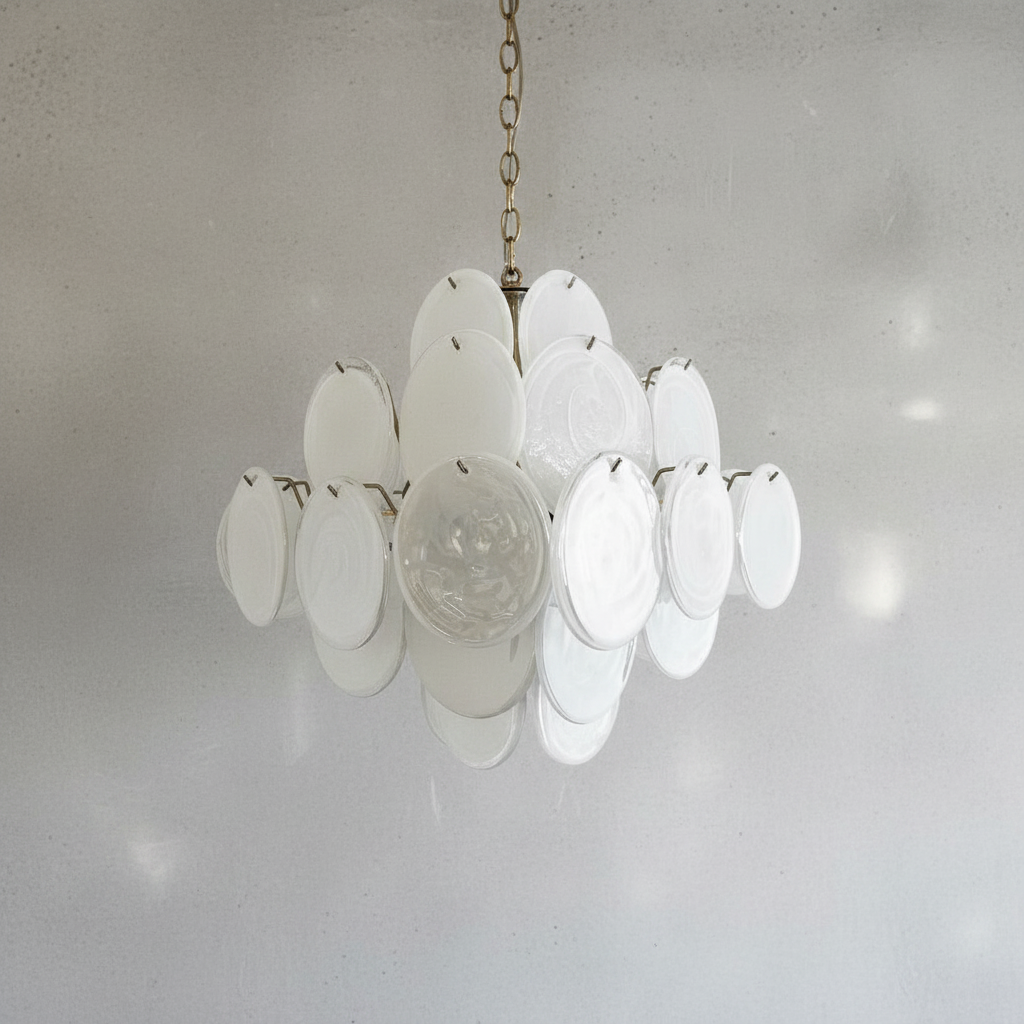 Riviko Luminous Orb White Disc Chandelier - Background Shot