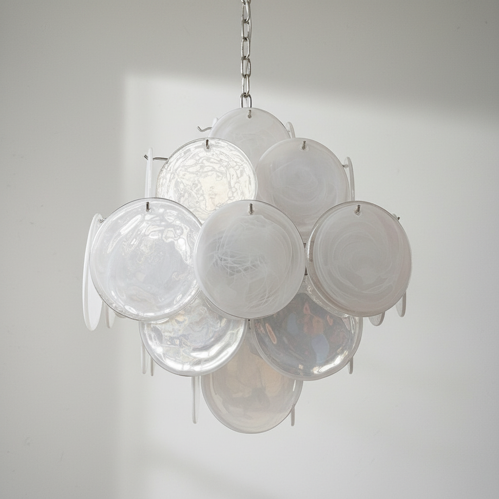 Riviko Luminous Orb White Disc Chandelier - Background Shot