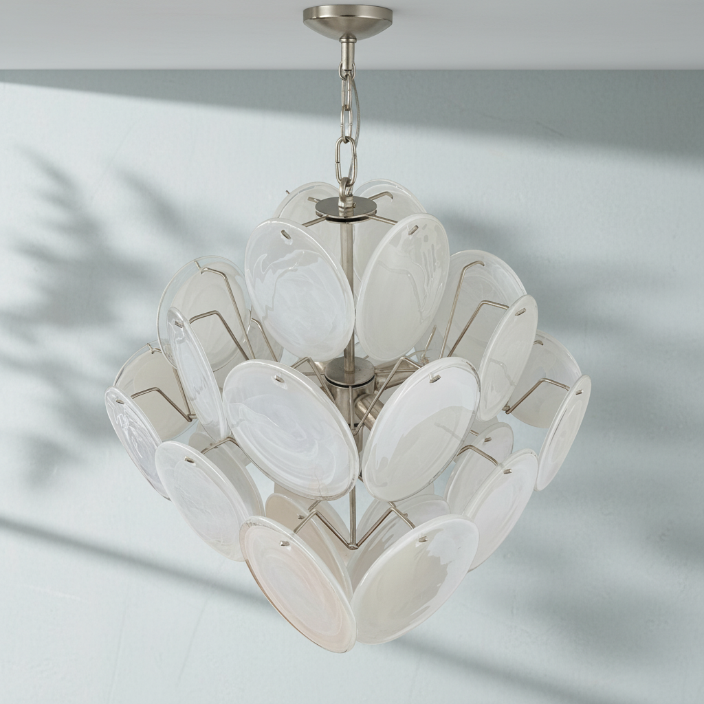Riviko Luminous Orb White Disc Chandelier - Background Shot