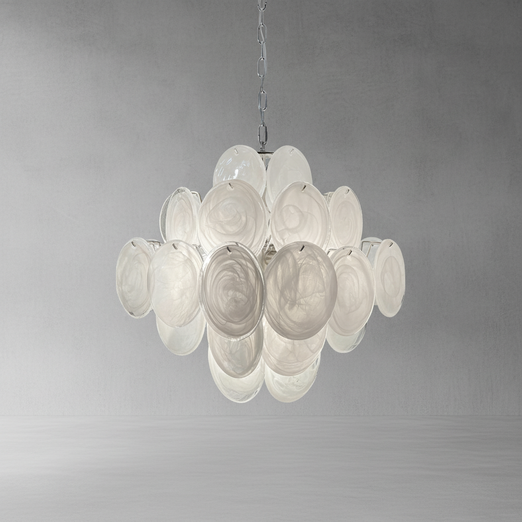 Riviko Luminous Orb White Disc Chandelier - Background Shot