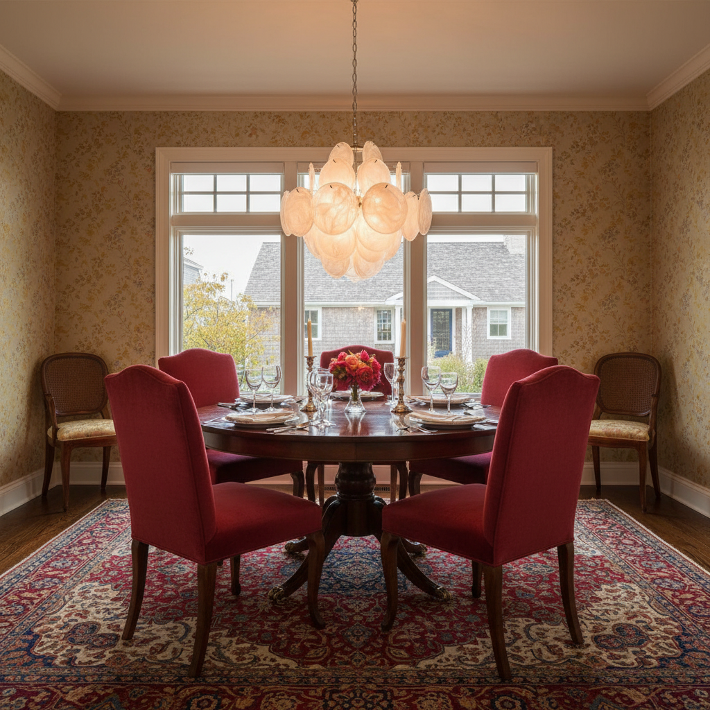 Riviko Luminous Orb White Disc Chandelier - formal American dining room