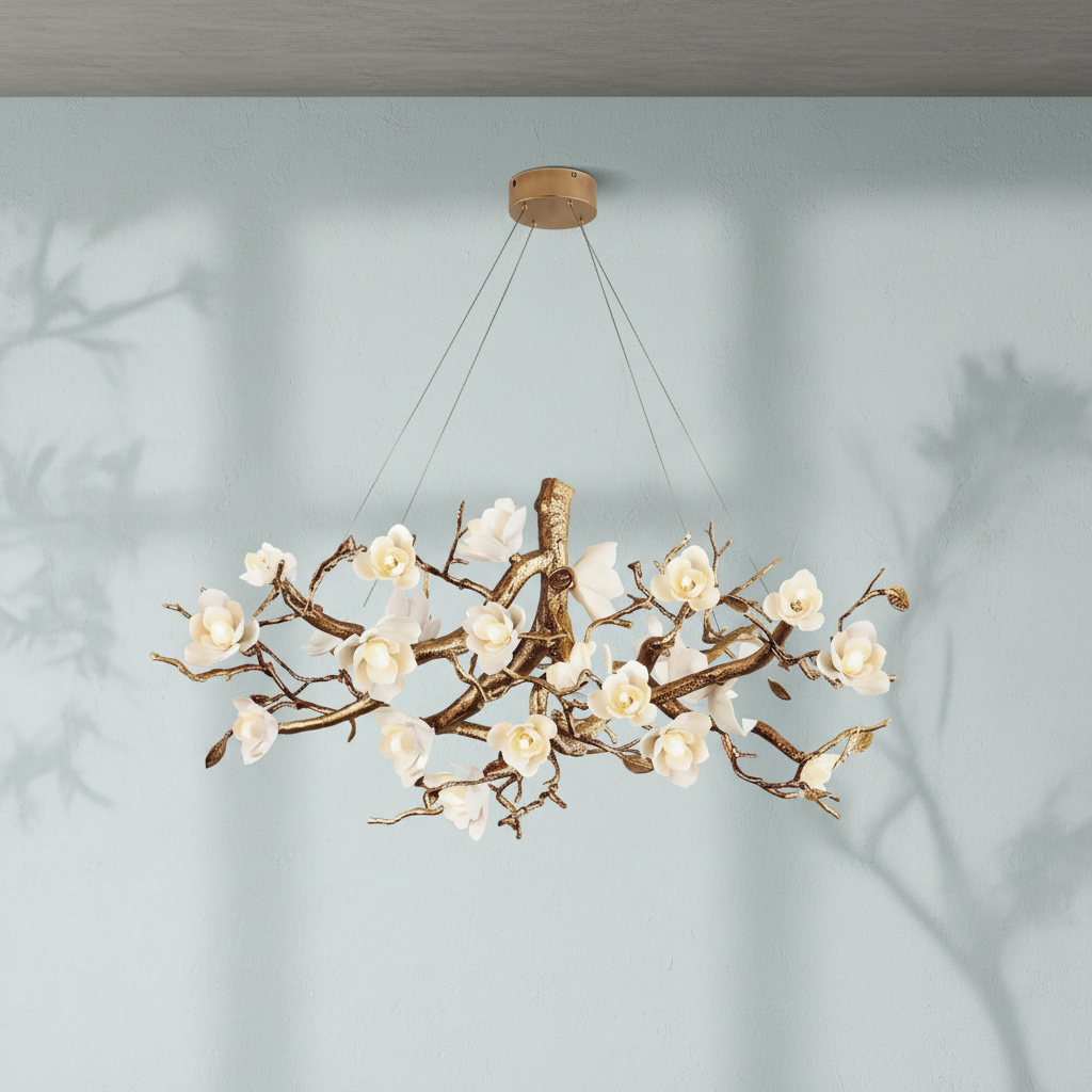 Riviko Flower Bloom Branch Brass Chandelier - Studio Shot