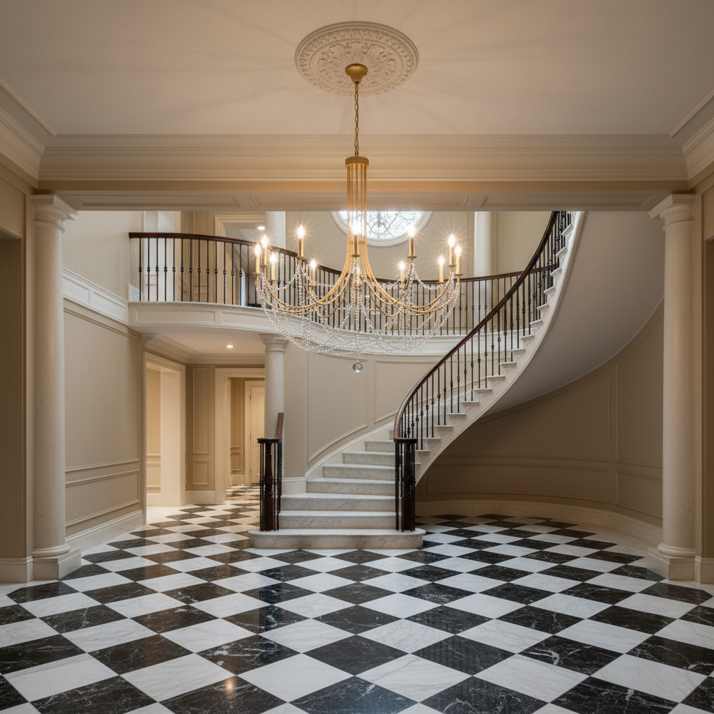 Riviko Gilded Radiance Chandelier - grand American estate foyer