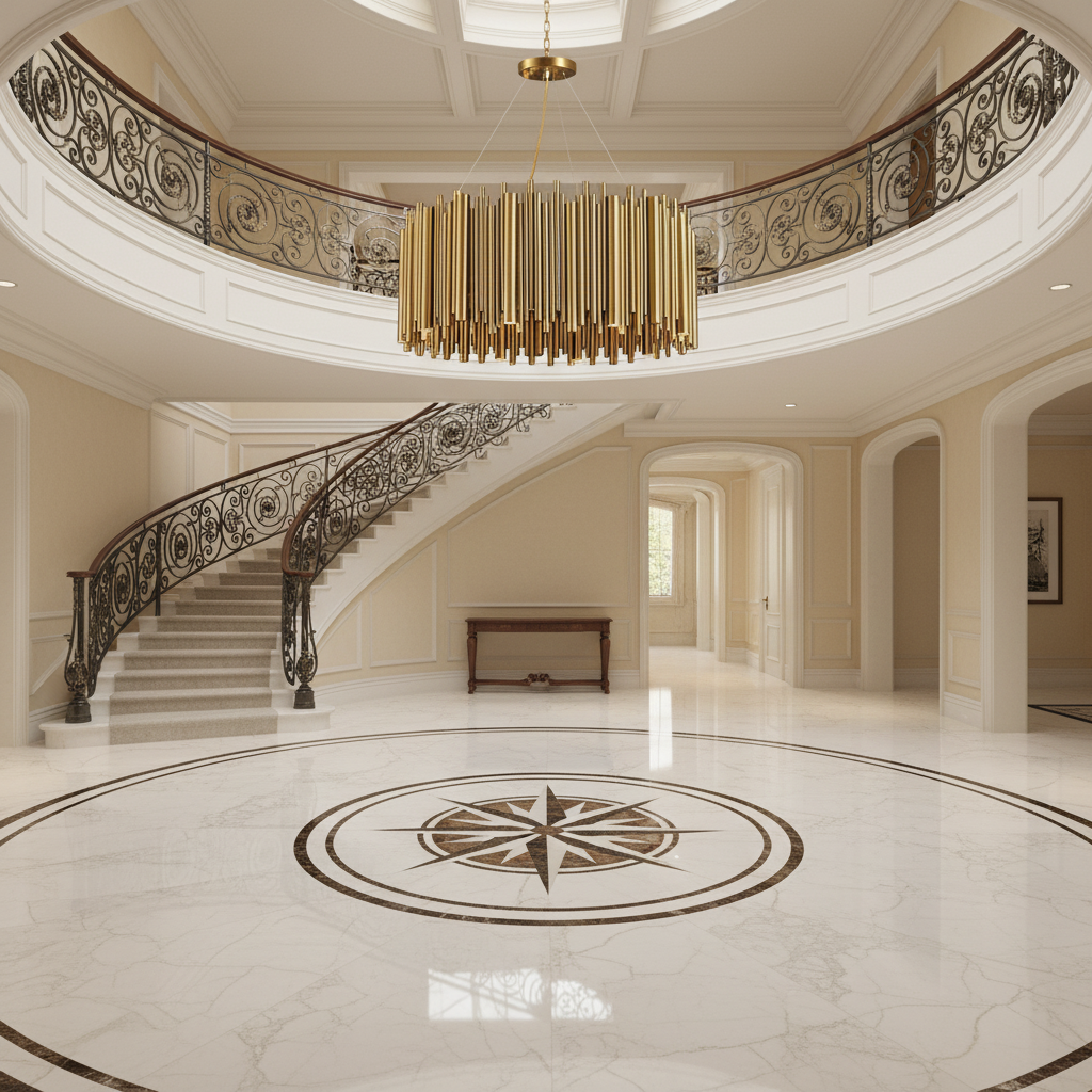 Riviko Aura Stainless Steel Chandelier - grand American foyer with two-story ceiling