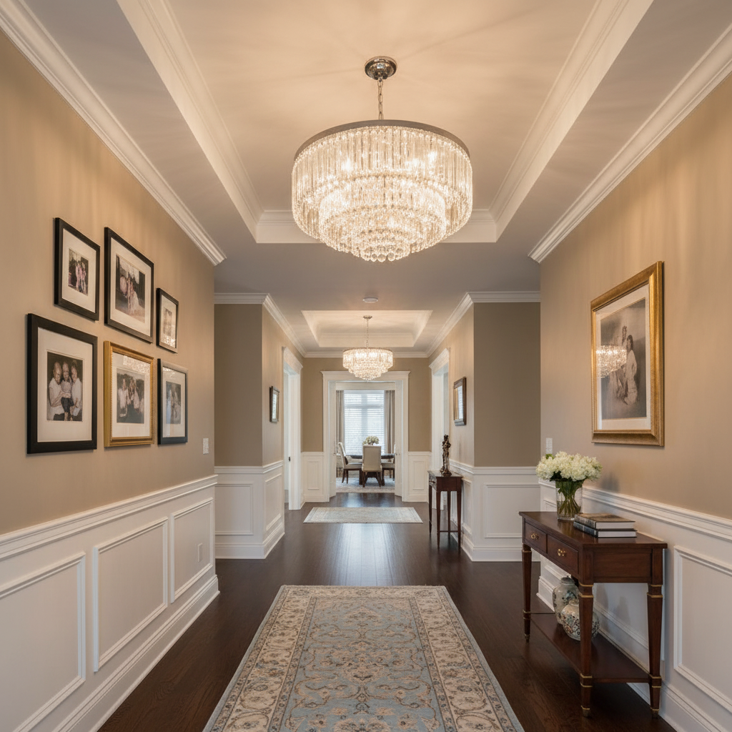 Riviko Radiant Cascade Round/Oval Flush Mount Chandelier - American transitional hallway