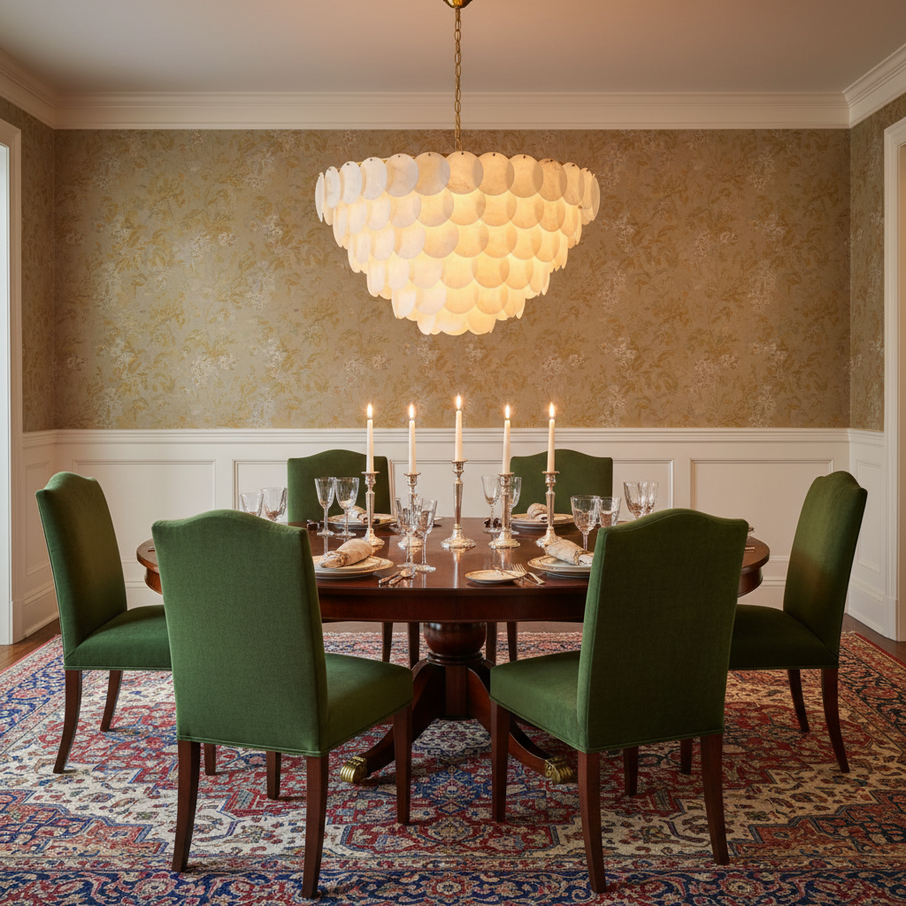 Riviko Alabaster Radiance Round Chandelier - formal American dining room