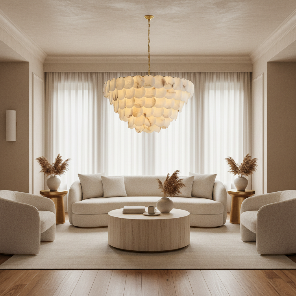 Riviko Alabaster Radiance Round Chandelier - sophisticated American living room