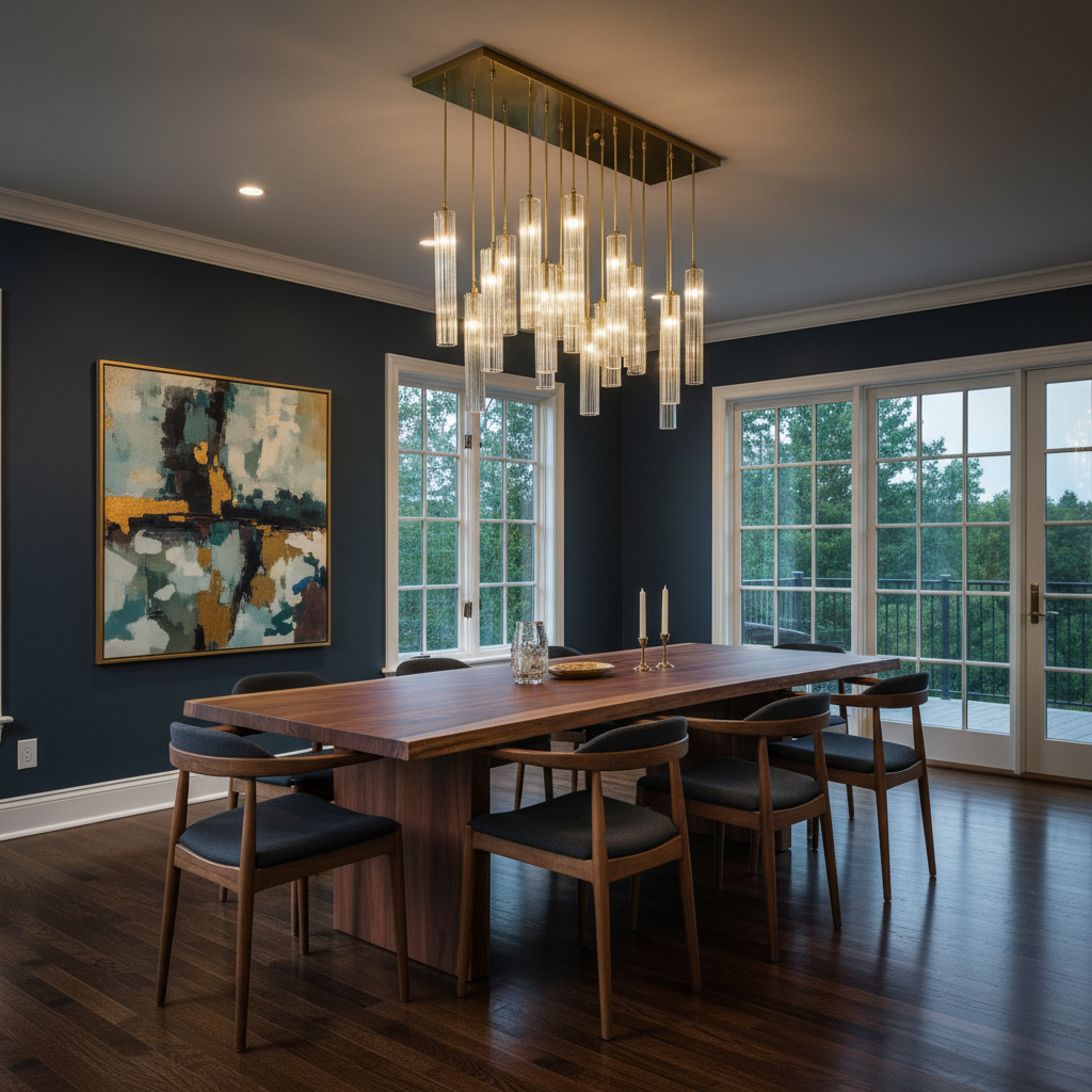 Riviko Aura Cascade Linear Chandelier - American great room dining area