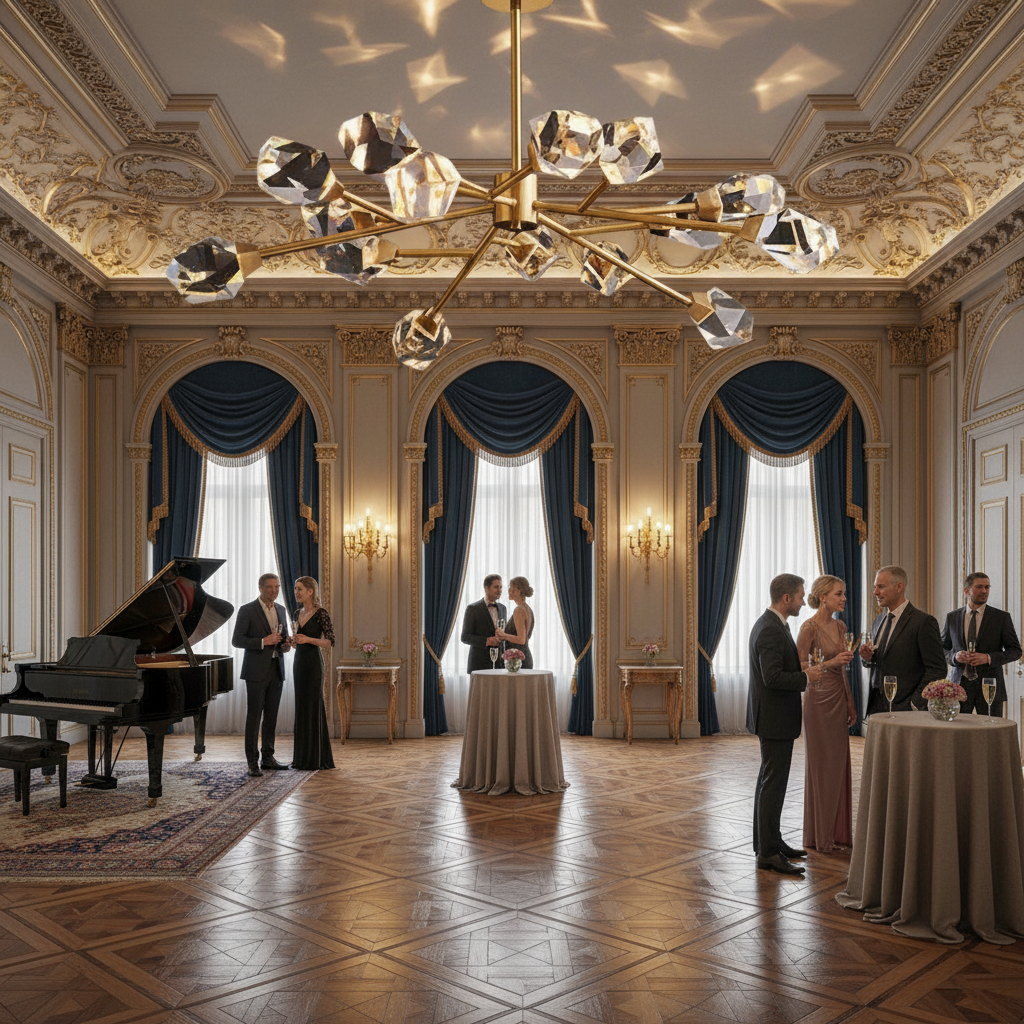 Riviko Radiant Prism Brass Chandelier - American ballroom or formal entertaining space