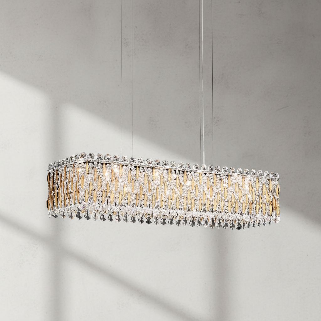 Riviko Grand Lumina Rectangular Crystal Pendant Chandelier - Background Shot