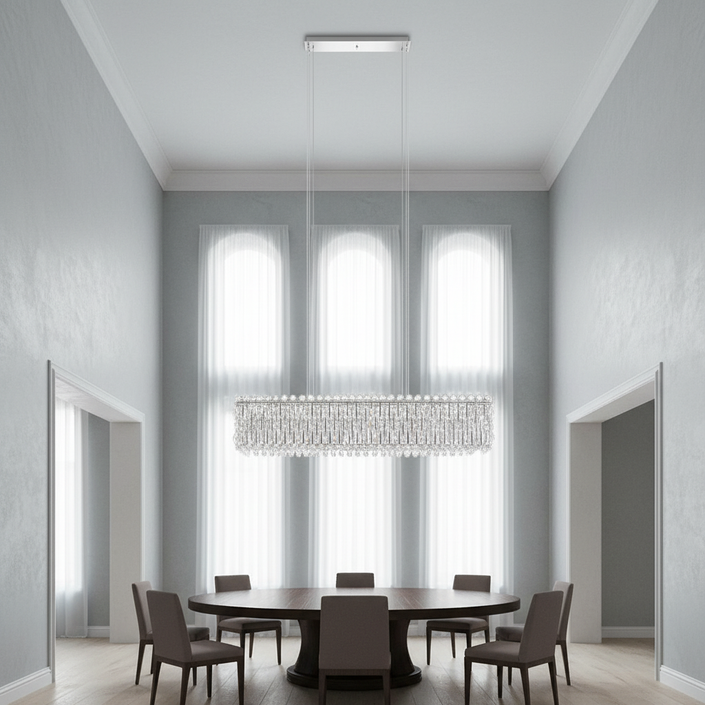 Riviko Grand Lumina Rectangular Crystal Pendant Chandelier - Background Shot