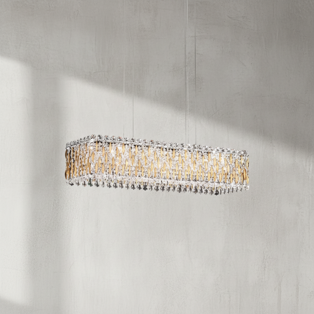 Riviko Grand Lumina Rectangular Crystal Pendant Chandelier - Background Shot