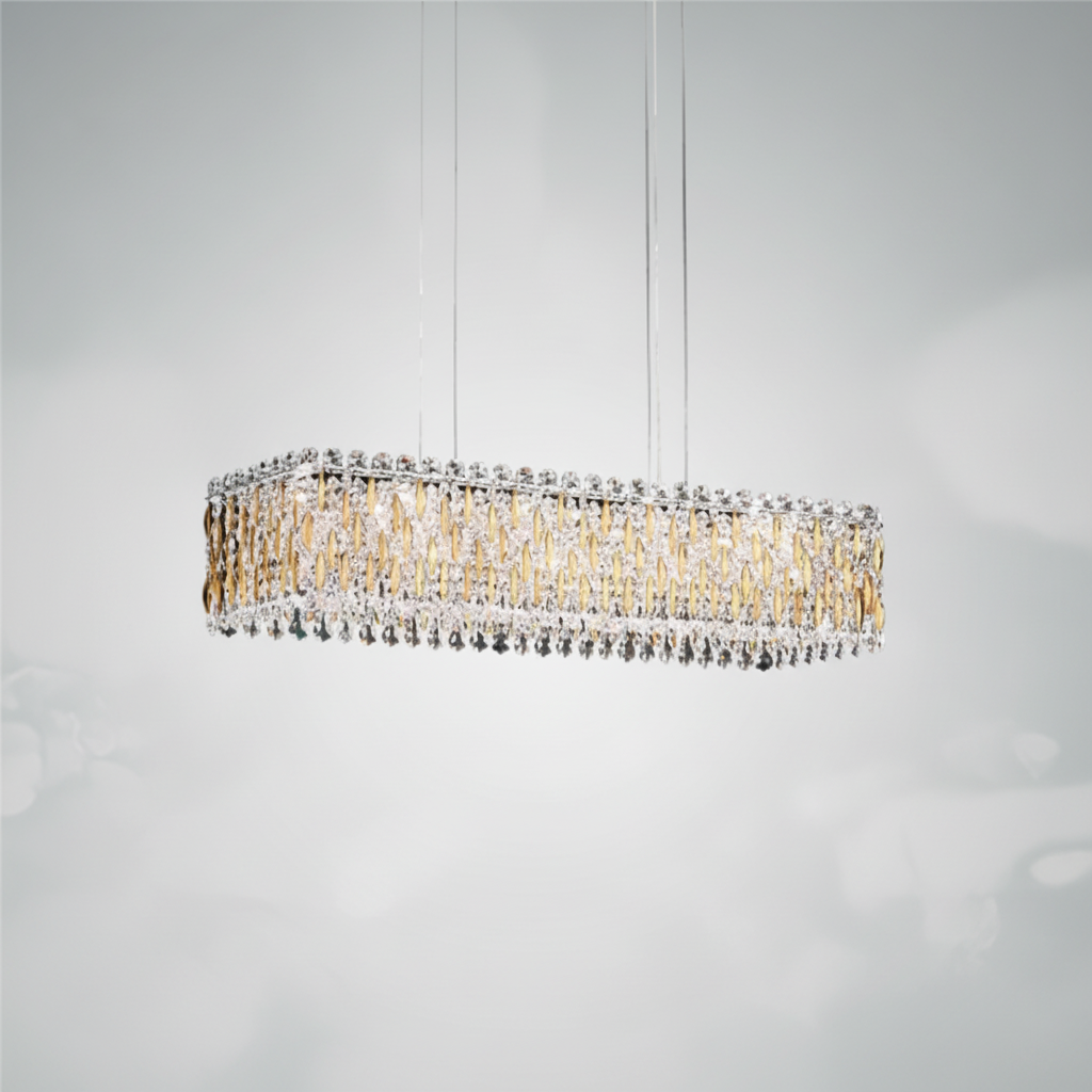 Riviko Grand Lumina Rectangular Crystal Pendant Chandelier - Background Shot