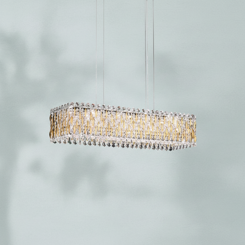 Riviko Grand Lumina Rectangular Crystal Pendant Chandelier - Background Shot