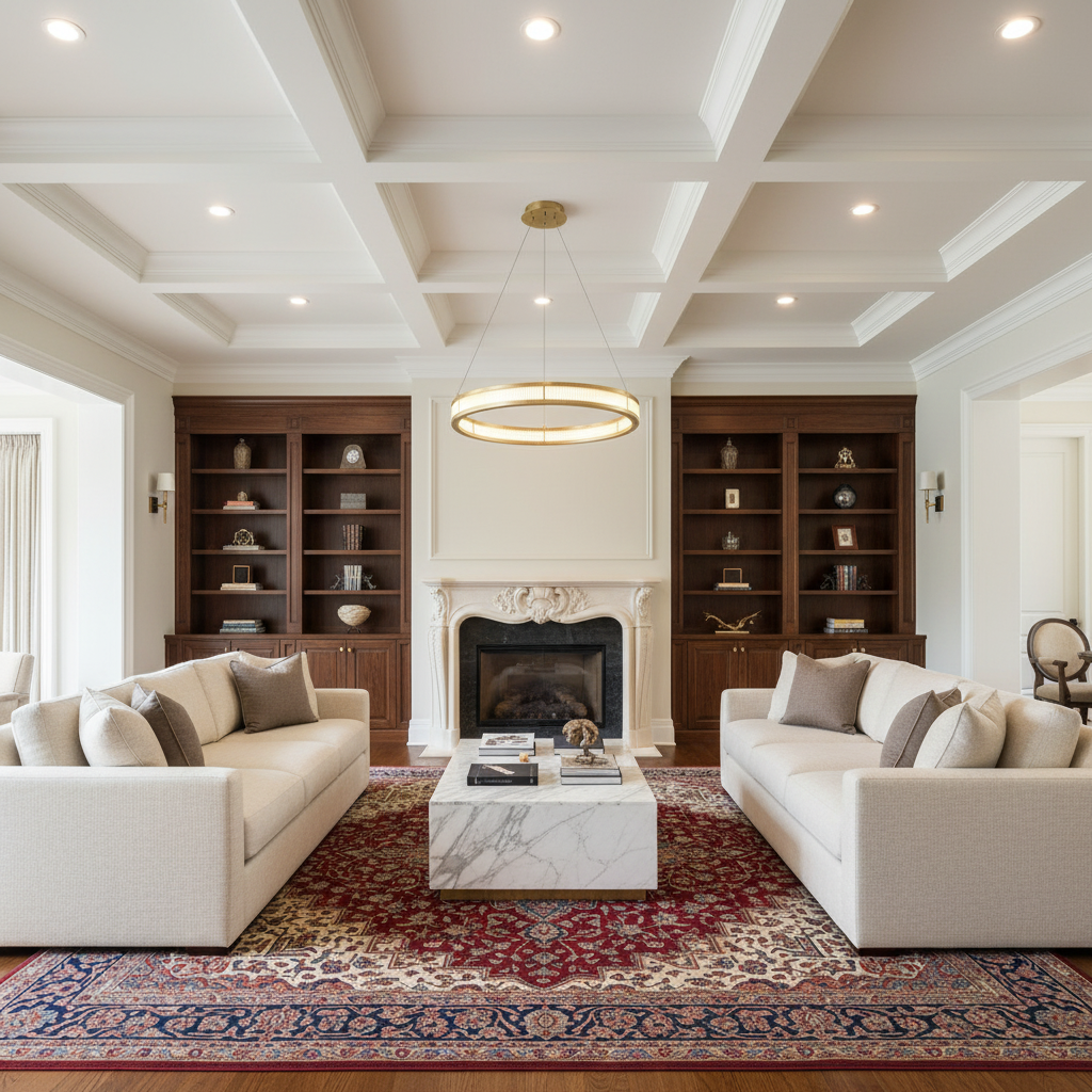 Riviko Deco Radiance Grand Chandelier - luxurious American living room with tray ceiling