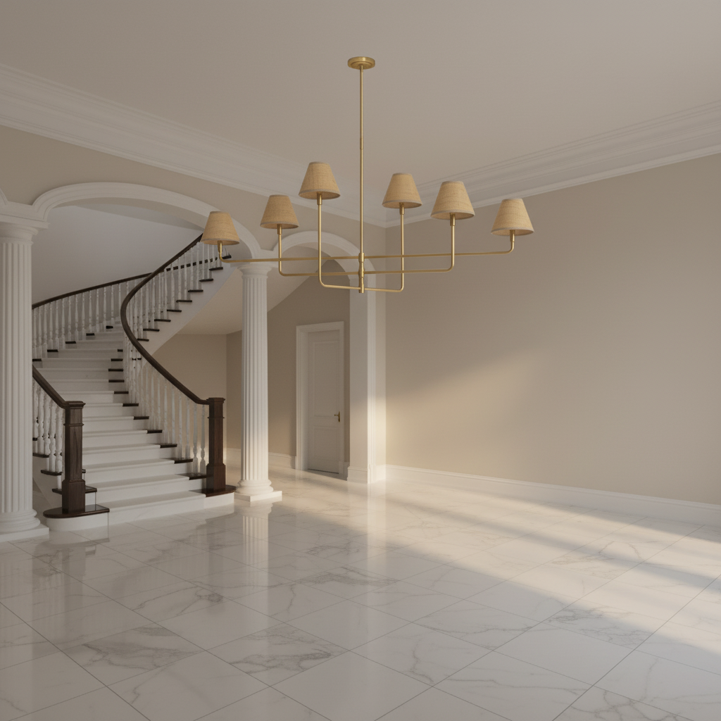 Riviko Veridian Rattan 6-Light Chandelier - American estate entrance hall