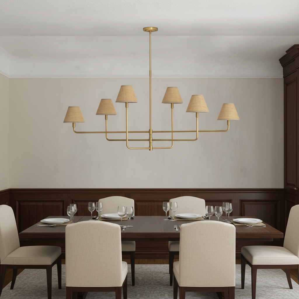Riviko Veridian Rattan 6-Light Chandelier - formal American dining room with high ceiling