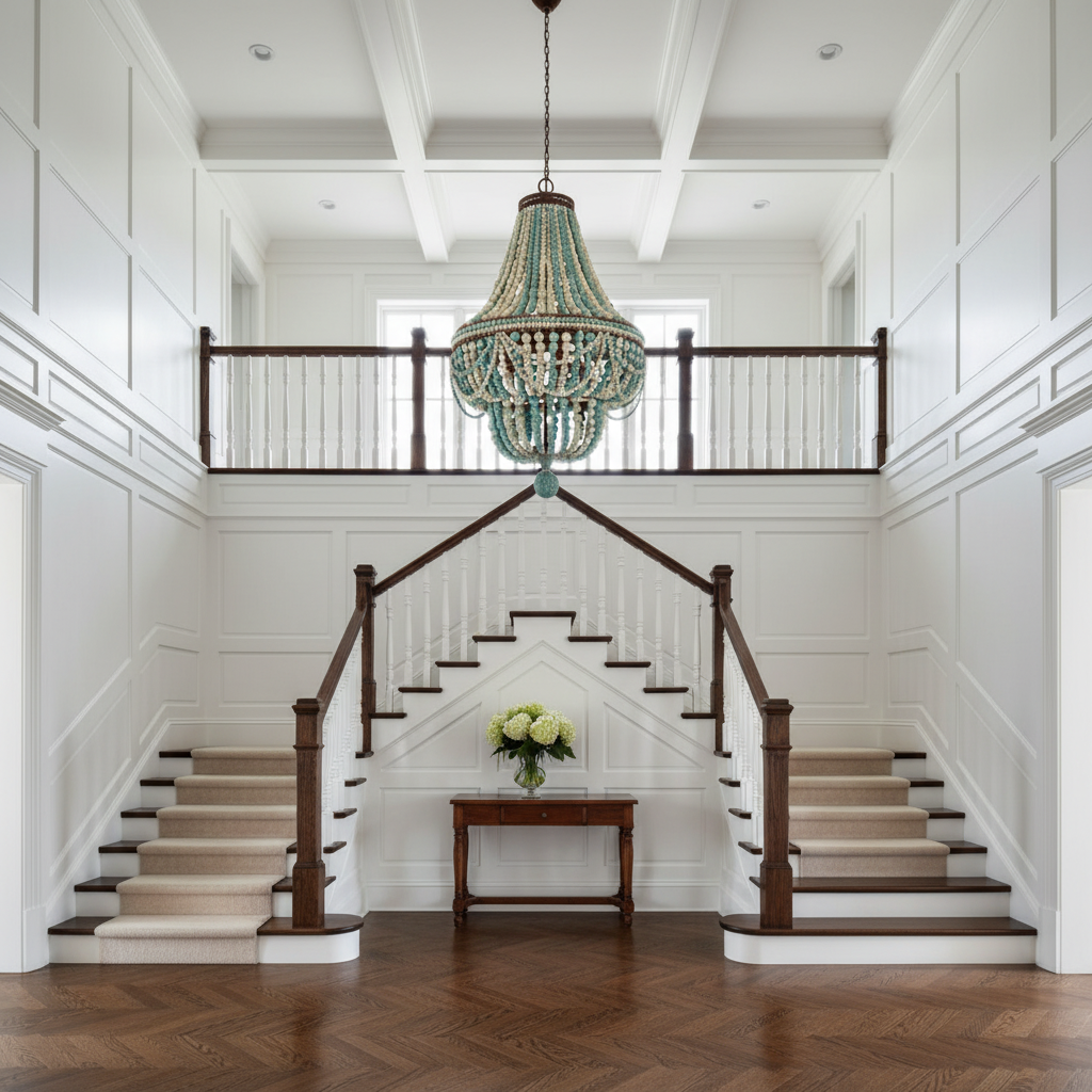 Riviko Marisol Chandelier - elegant American entryway with arched doorway