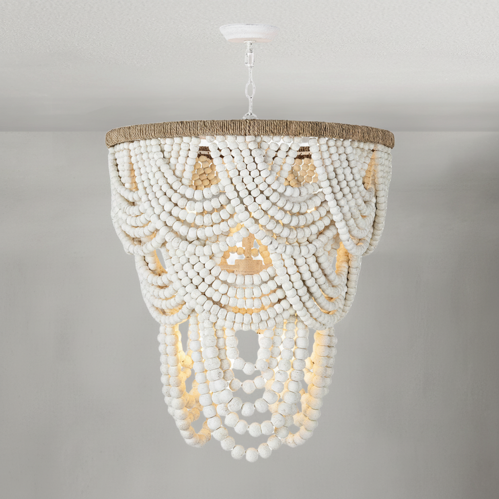 Riviko Veridian Whisper White Wood Chandelier - Background Shot