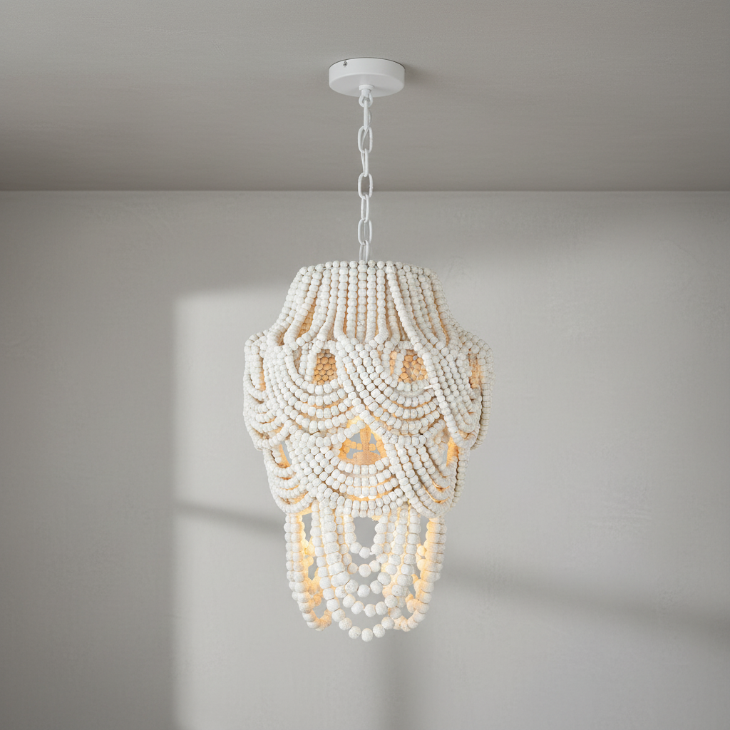 Riviko Veridian Whisper White Wood Chandelier - Background Shot