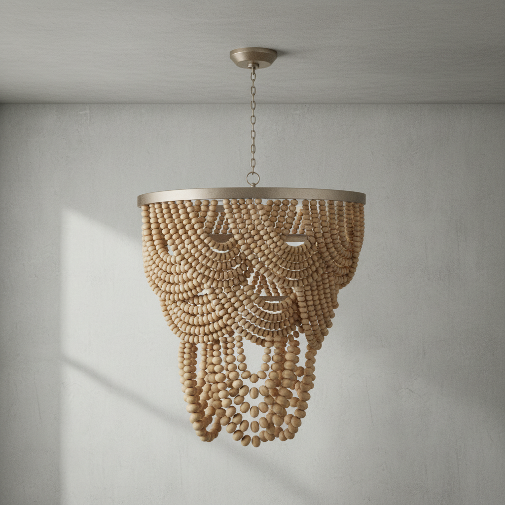 Riviko Veridian Whisper White Wood Chandelier - Background Shot
