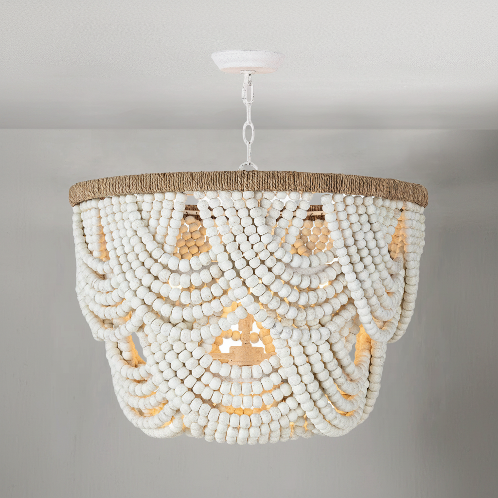 Riviko Veridian Whisper White Wood Chandelier - Background Shot