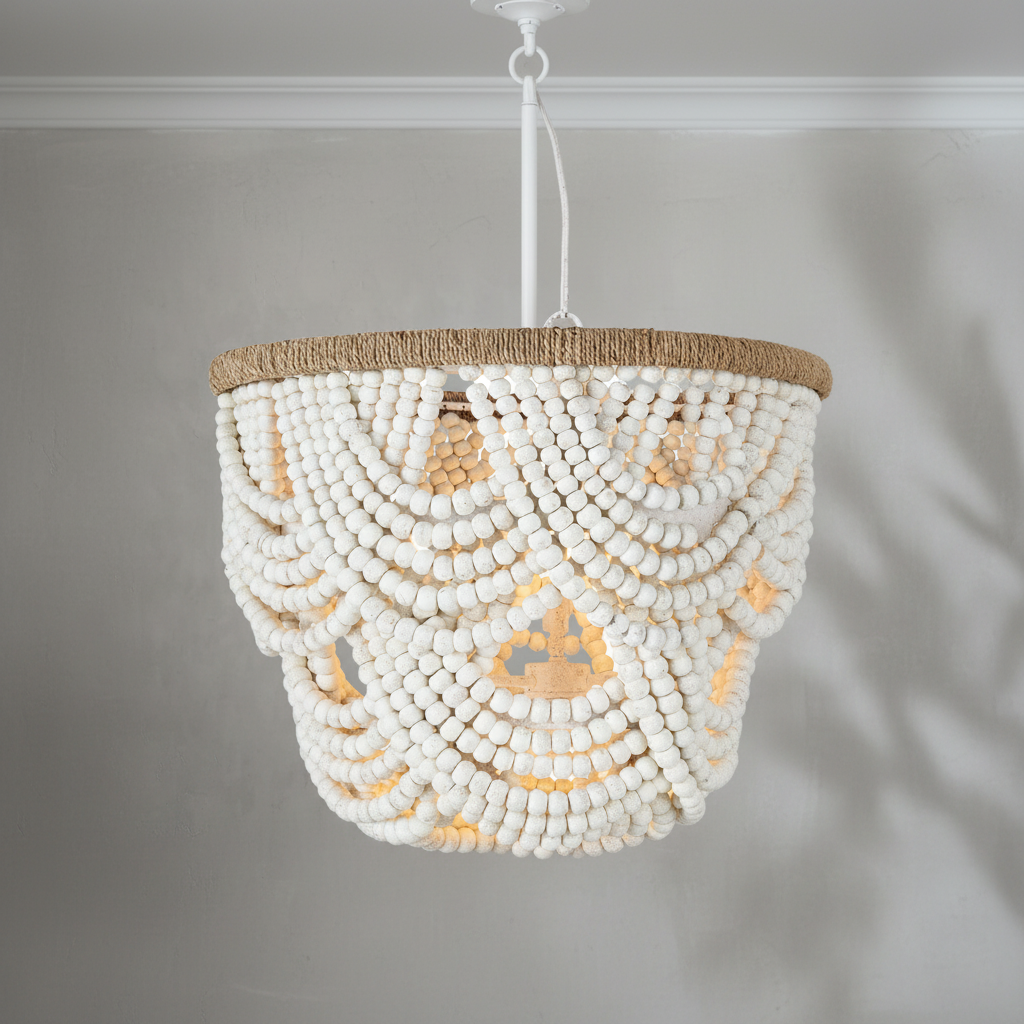 Riviko Veridian Whisper White Wood Chandelier - Background Shot