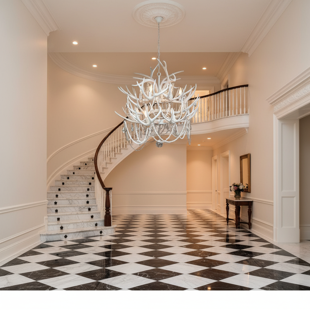 Riviko Velora Antler Chandelier - grand American estate foyer