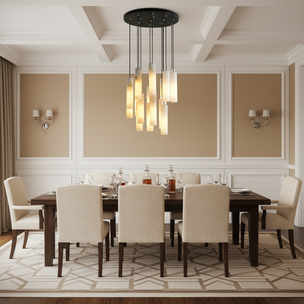 Riviko Alabaster Halo Linear Chandelier - formal American dining room