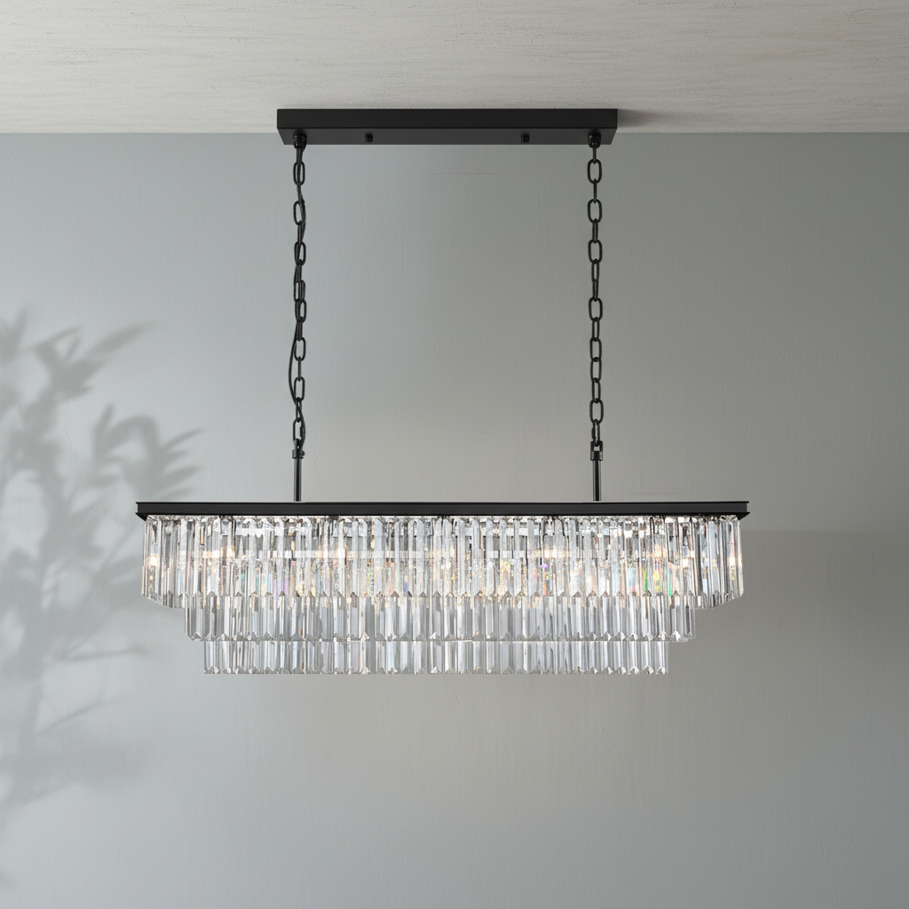 Riviko Opulent Radiance Rectangular Crystal Chandelier - Background Shot